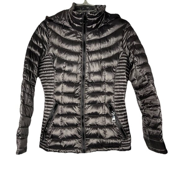 Calvin Klein Pack able Premium Down Puffer Jacket Coat Sz M Gray- Silver - Picture 1 of 14